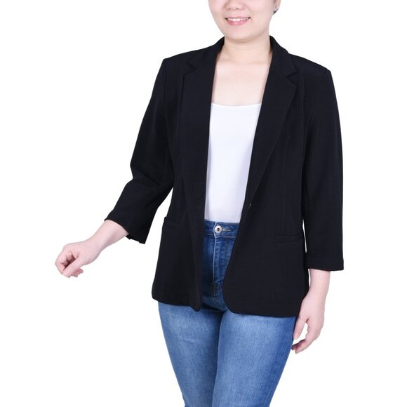Ny Collection Womens Open Front Blazer Petite Jacket 3/4 Sleeves Black Size PM - Picture 1 of 3